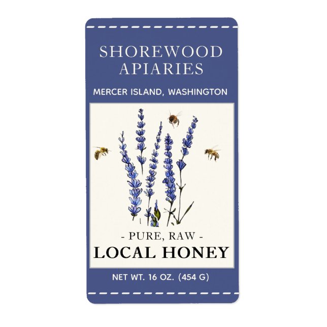 Flowers and Bees Honey Dashed Border 2x3.75" Label (Front)