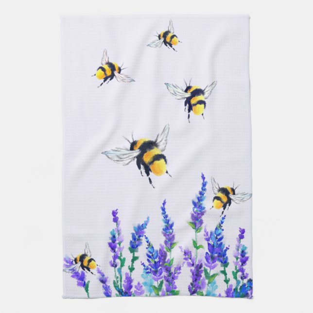 Flowers and Bees Kitchen Towel Spring Joy (Vertical)