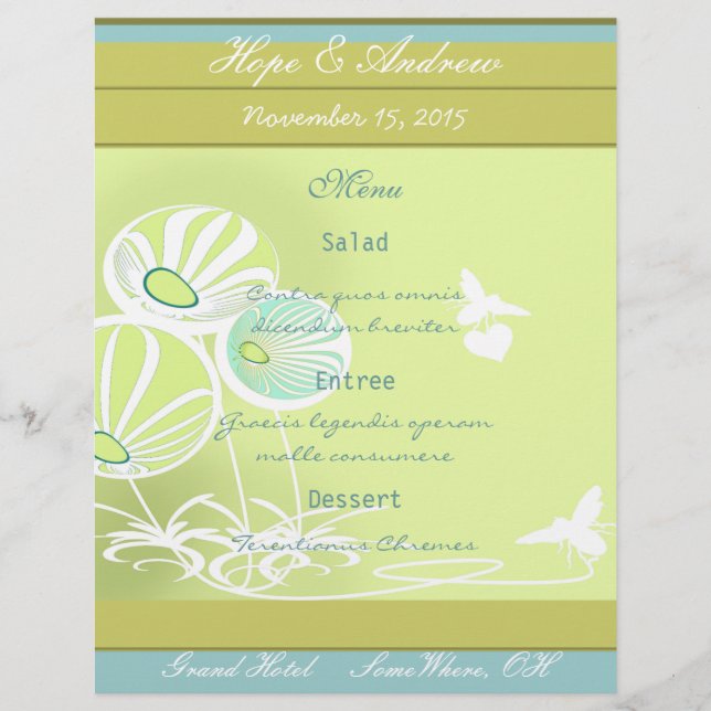 Flowers and Bees Menu (Front)