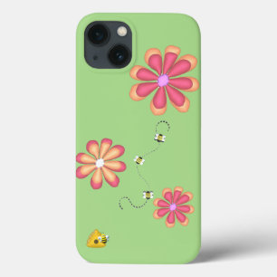 Flowers and Bees on Lime  iPhone 13 Case