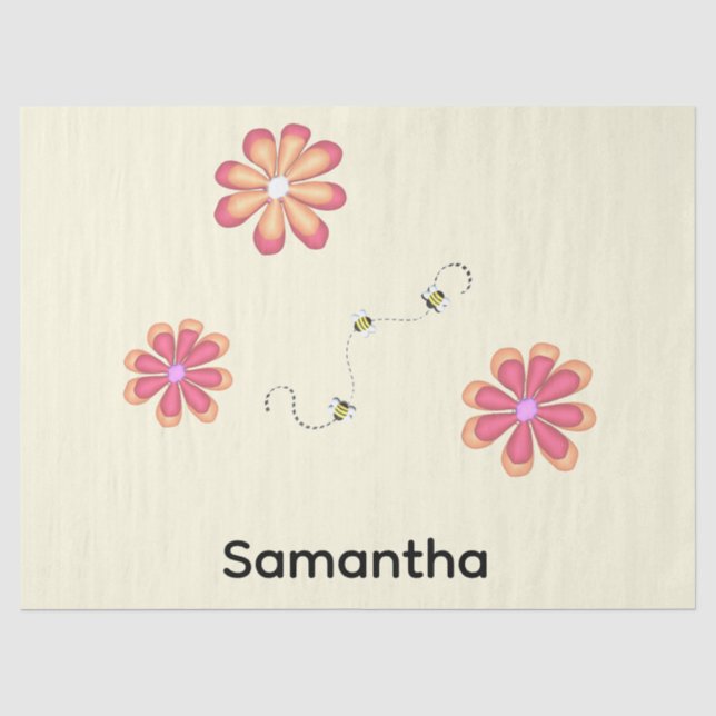 Flowers and Bees Personalized Tissue Paper (Front)