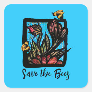 Flowers and Bees Pollinators Garden Square Sticker