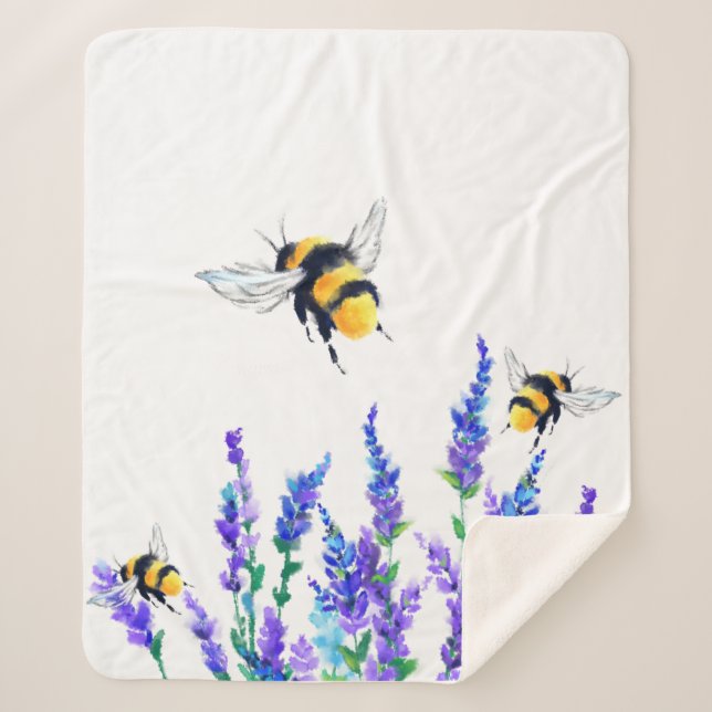 Flowers and Bees Sherpa Blanket (Front)