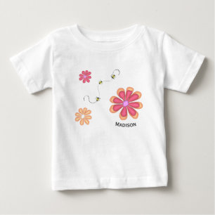 Flowers and Bees with Name Baby T-Shirt
