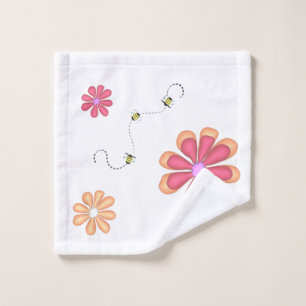 Flowers and Bees with Name Wash Cloth