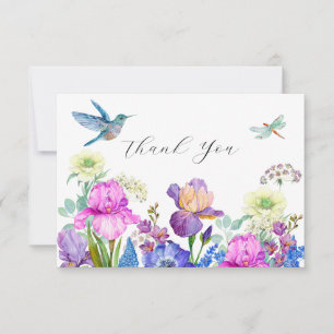 Flowers and bird hummingbird Watercolor thank you Card