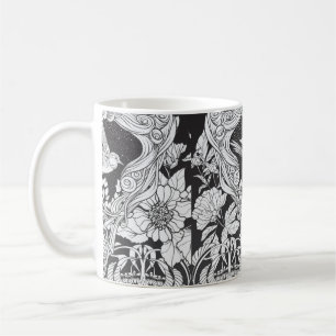 Flowers and bird in art nouveau style seamless pat coffee mug