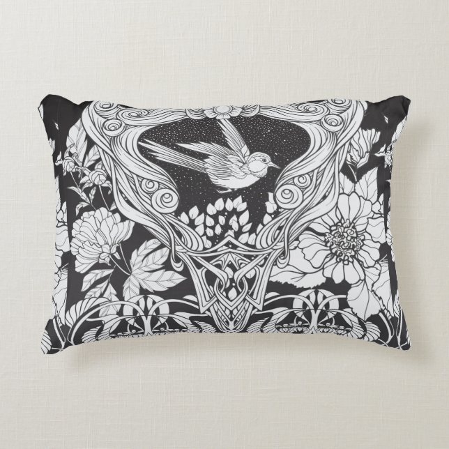 Flowers and bird in art nouveau style seamless pat decorative cushion (Front)