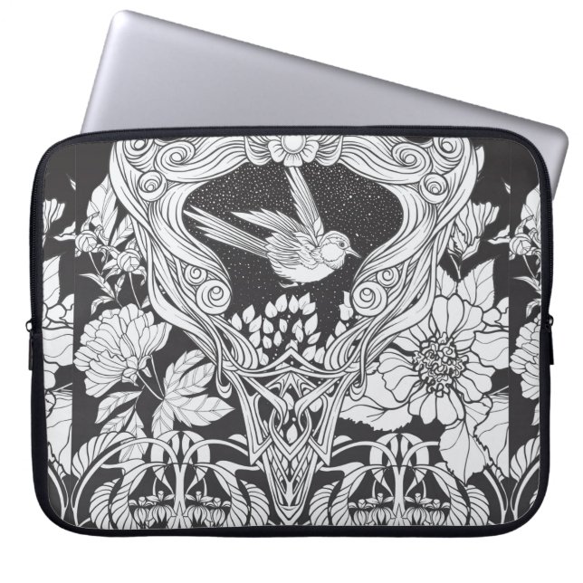 Flowers and bird in art nouveau style seamless pat laptop sleeve (Front)