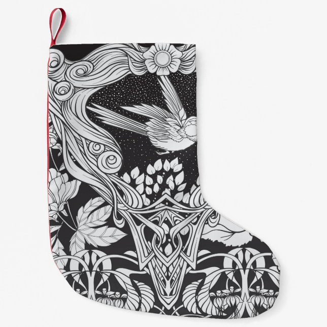 Flowers and bird in art nouveau style seamless pat small christmas stocking (Front)