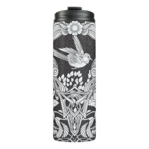 Flowers and bird in art nouveau style seamless pat thermal tumbler