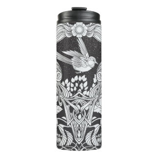 Flowers and bird in art nouveau style seamless pat thermal tumbler
