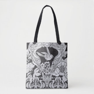 Flowers and bird in art nouveau style seamless pat tote bag