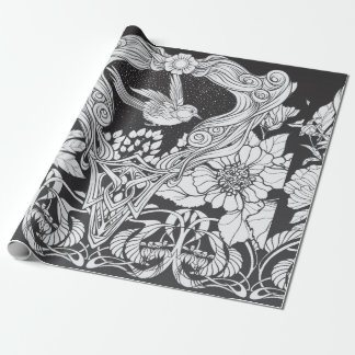Flowers and bird in art nouveau style seamless pat wrapping paper