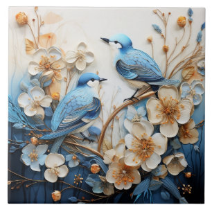 Flowers and Birds Ceramic Tile