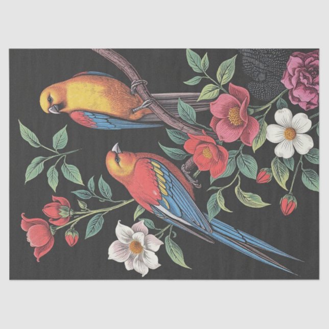 Flowers and Birds Illustration Tissue Paper (Front)