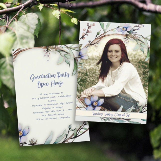 Flowers and Branches Photo Graduation Invitation (Creator Uploaded)