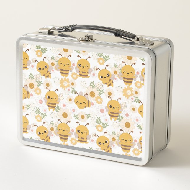 Flowers and Bumble Bees  Metal Lunch Box (Front)