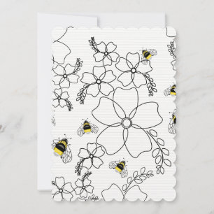 Flowers and bumblebee in a minimalist style invitation