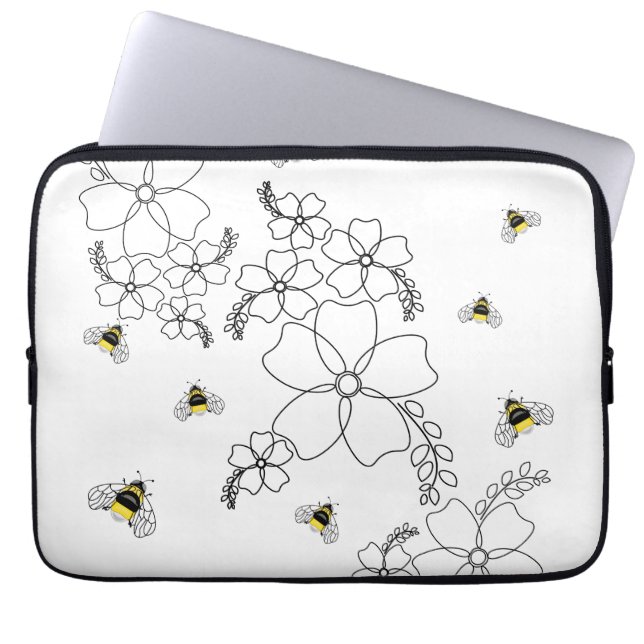 Flowers and bumblebee in a minimalist style laptop sleeve (Front)