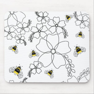 Flowers and bumblebee in a minimalist style mouse pad