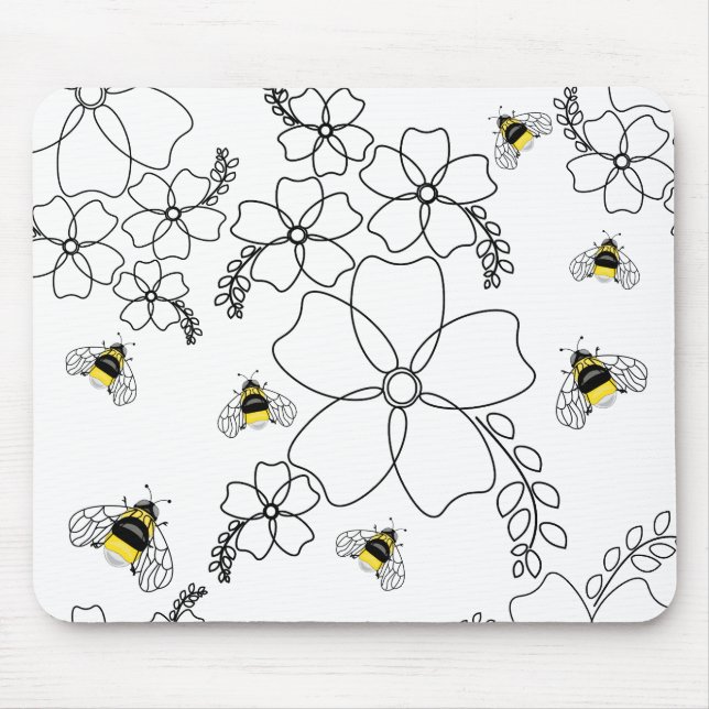 Flowers and bumblebee in a minimalist style mouse pad (Front)