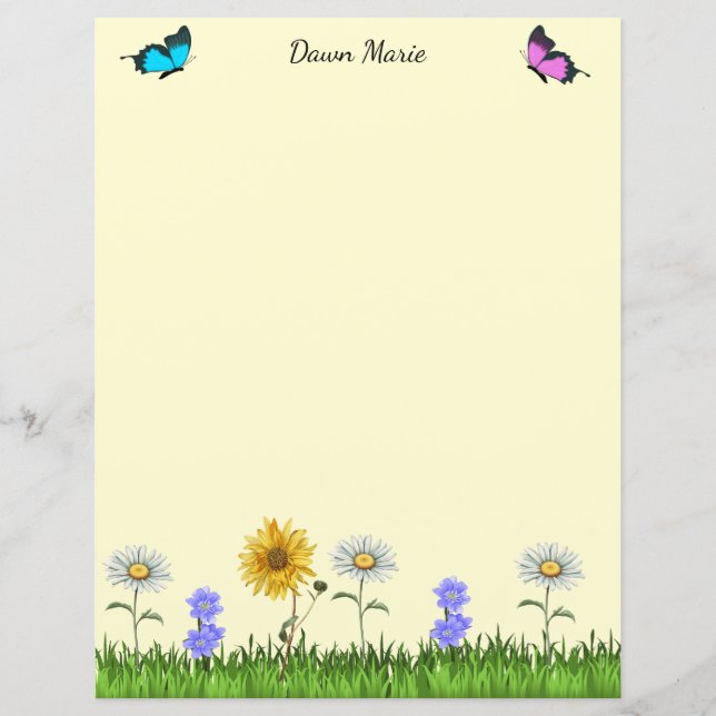 Flowers and Butterflies 8.5 x 11 Stationery (Front)