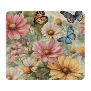 Flowers And Butterflies Art Work Cutting Board