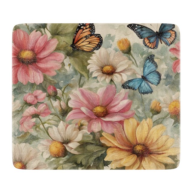 Flowers And Butterflies Art Work Cutting Board (Front)