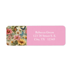 Flowers And Butterflies Art Work Return Address Label