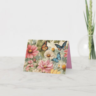 Flowers And Butterflies Art Work Thank You Card