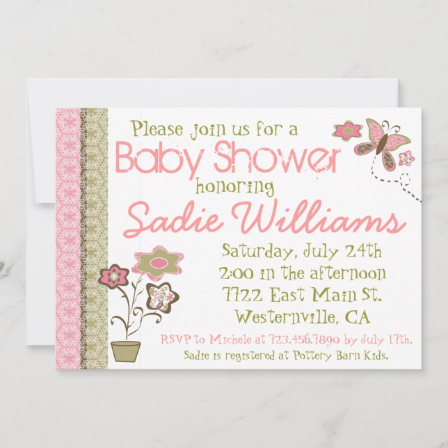 Flowers and Butterflies Baby Shower Invitation (Front)