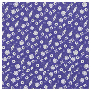 Flowers and butterflies blue and white pattern fabric