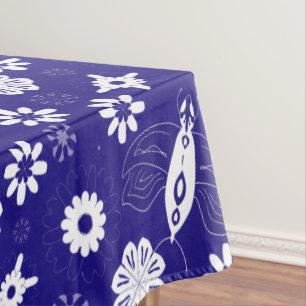 Flowers and butterflies blue and white pattern tablecloth