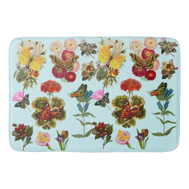 Flowers and butterflies bugs insect plants nature bath mat (Front)