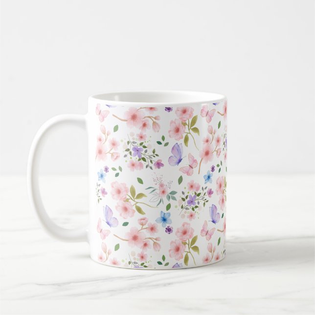 Flowers and Butterflies Coffee Mug (Left)