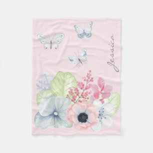 Flowers and Butterflies Fleece Baby Blanket