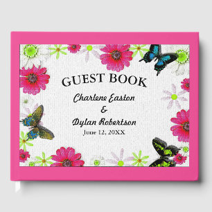 Flowers and Butterflies in Mosaic Wedding Guest Book