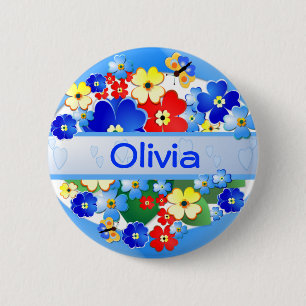 Flowers and Butterflies ~ Name Button