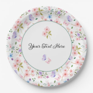 Flowers and Butterflies Paper Plate
