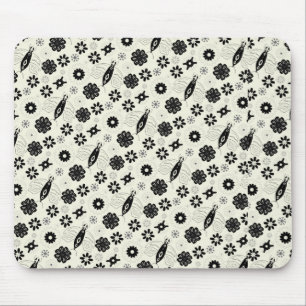 Flowers and butterflies pattern black and white mouse pad