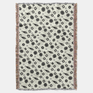 Flowers and butterflies pattern black and white throw blanket