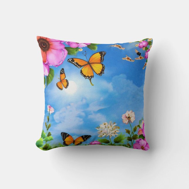 Flowers and butterflies pattern cushion (Front)