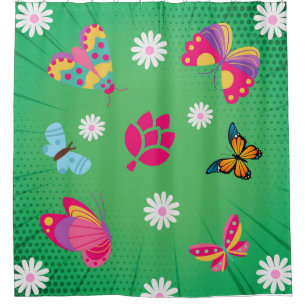 Flowers and butterflies shower curtain
