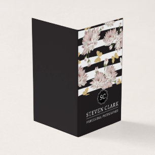 Flowers and Butterflies Striped Business Card