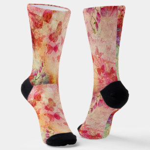 Flowers And Butterflies Watercolour, Crew Socks