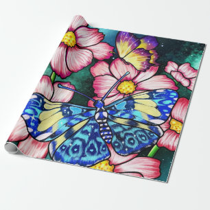 Flowers and butterflies wrapping paper