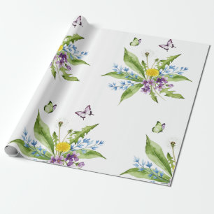 Flowers and butterflies wrapping paper