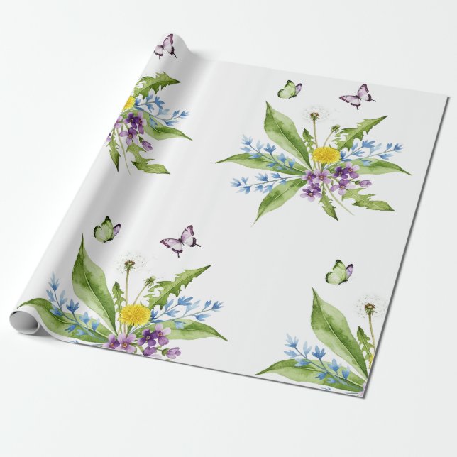 Flowers and butterflies wrapping paper (Unrolled)