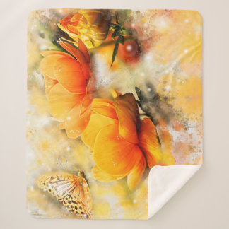 Flowers and Butterfly Accent Sherpa Blanket